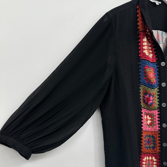 John Mark Top Shirt Size XL Petite Granny Square Crochet Artsy Boho Grunge Indie - Picture 7 of 12